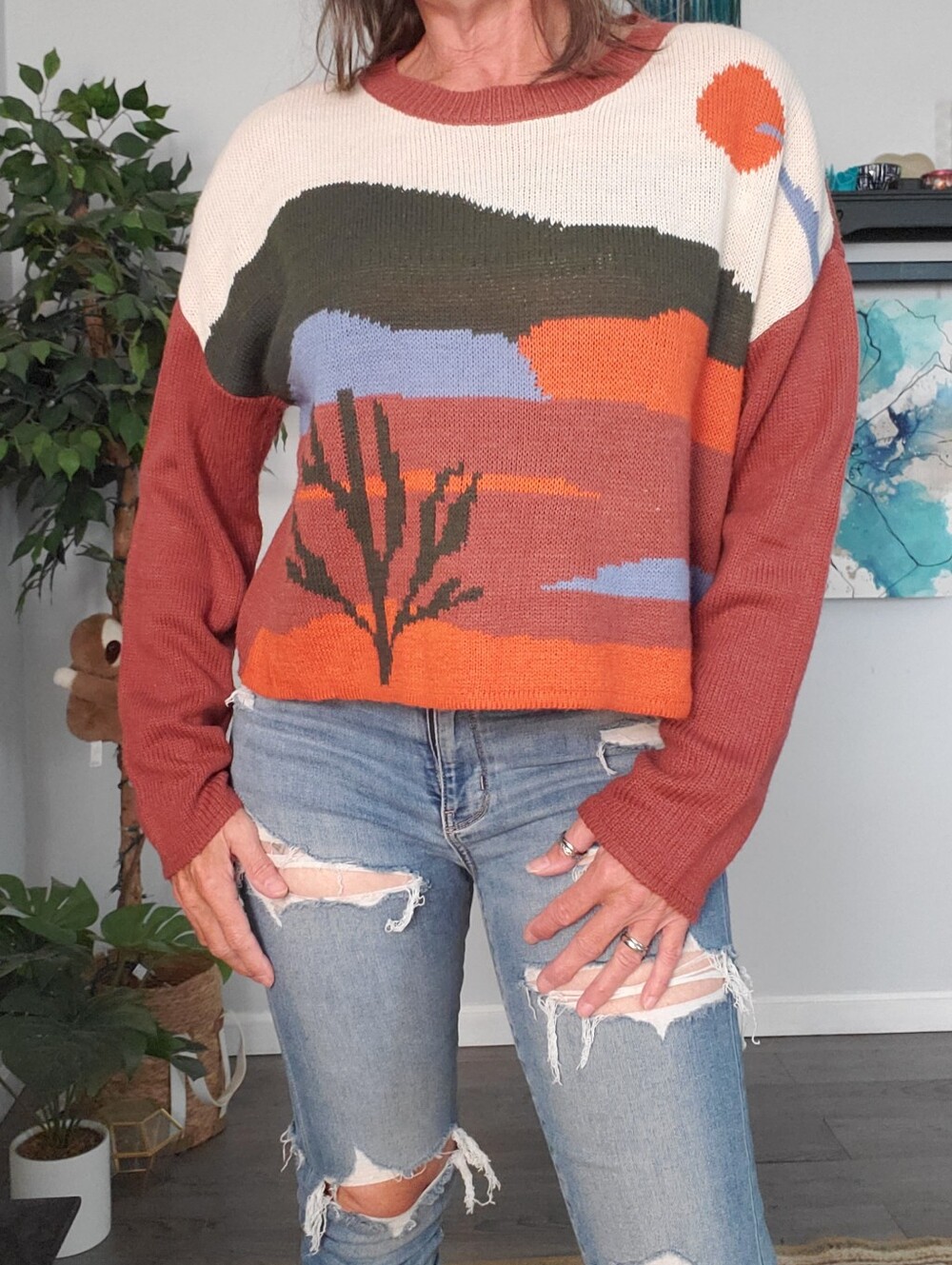MADDEN NYC Desert Landscape Cropped Sweater XXL